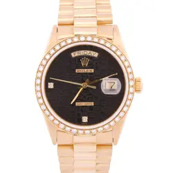 PAPERS ROLEX DAY-DATE PRESIDENT 36MM JUBILEE BLACK DIAMOND 18K GOLD 18048 BOX