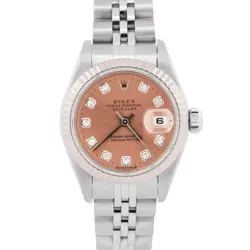 LADIES ROLEX DATEJUST 26MM SALMON DIAMOND 18K WHITE GOLD STEEL JUBILEE 69174