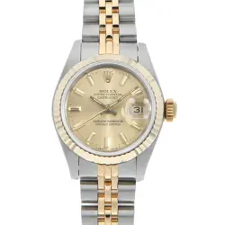 ROLEX DATEJUST 69173 CHAMPAGNE GOLD BAR 92 NUMBER SECOND HAND WOMEN