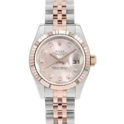 ROLEX DATEJUST 10P DIAMOND 179171G PINK 5 ROW JUBILEE BRACELET Z NUMBER SECO...