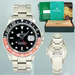 VINTAGE 1987 ROLEX GMT-MASTER 2 FAT LADY COKE RED STEEL 16760 40MM WATCH BOX