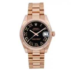 ROLEX DATEJUST PRESIDENT 31 18K ROSE GOLD BLACK ROMAN DIAL LADIES WATCH 178275