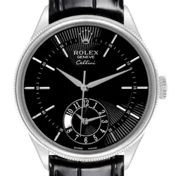ROLEX CELLINI DUALTIME WHITE GOLD BLACK DIAL MENS WATCH 50529 BOX CARD