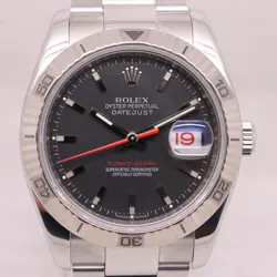 ROLEX DATEJUST TURN O GRAPH 116264 MENS 36MM STEEL & 18K WATCH BLACK BOX PAPERS