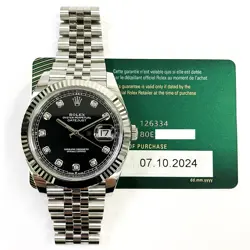 2024 ROLEX DATEJUST 41 126334, STEEL & WHITE GOLD, BRIGHT BLACK DIAMOND, BOX ...