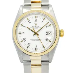 ROLEX DATE 1500 AUTOMATIC 18K YG TWO TONE OYSTER WHITE DIAL UNISEX'S WATCH 34MM