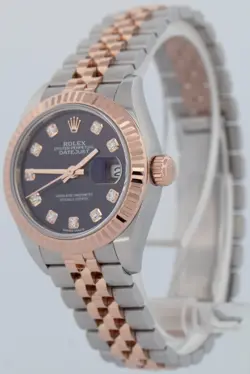 PAPERS Rolex DateJust Aubergine Purple 28mm Jubilee Rose Gold Watch 279171 BOX