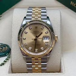 ROLEX DATEJUST 36 CHAMPAGNE DIAMOND DIAL TWO TONE YELLOW GOLD FLUTED JUBILEE