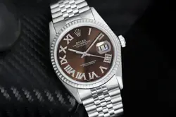 36 MM ROLEX DATEJUST CHOCOLATE DIAMOND ROMAN DIAL JUBILEE STAINLESS STEEL WATCH