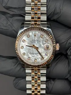 ROLEX DATEJUST MIDSIZE STEEL ROSE GOLD MOP DIAMOND LADIES WATCH 178271 BOX CARD