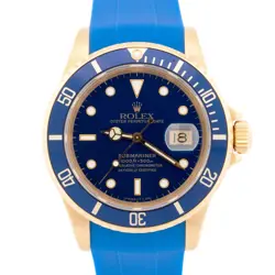 MINT PAPERS ROLEX SUBMARINER DATE BLUE 18K YELLOW GOLD 40MM 16808 WATCH BOX