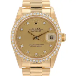 ROLEX DATEJUST MIDSIZE WOMENS 18K SOLID YELLOW GOLD WATCH DIAMOND DIAL & BEZEL