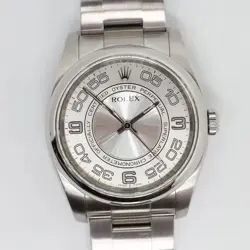 2008 MINT ROLEX 116000 OYSTER PERPETUAL 36MM STEEL CONCENTRIC SILVER DIAL WATCH