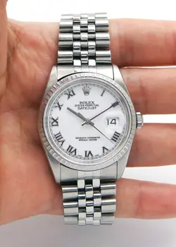 GENUINE ROLEX DATEJUST 36MM 16220 WHITE ROMAN DIAL STAINLESS STEEL JUBILEE WATCH