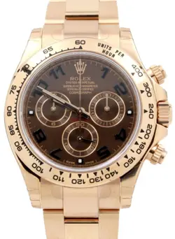 ROLEX DAYTONA ROSE GOLD CHOCOLATE ARABIC DIAL OYSTER 40MM 116505 BOX/PAPERS