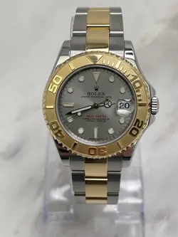 LADIES ROLEX MID SIZE TWO-TONE YACHT MASTER DATE 35MM 168623 18K BEZEL SS WATCH