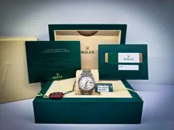 ROLEX DATE 115234 SS OYSTER 18K WHITE GOLD FLUTED BEZEL SILVER DIAMOND DIAL 34MM