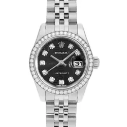 ROLEX DATEJUST BEZEL DIAMOND 10P DIAMOND 179384G BLACK CARVING COMPUTER RAND...
