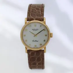 ROLEX CELLINI 26MM GOLD 18KYG MOTHER OF PEARL LEATHER WOMEN'S WATCH