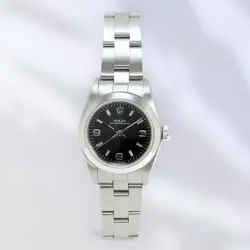 ROLEX 76080 OYSTER PERPETUAL STAINLESS STEEL AUTOMATIC WATCH BLACK, USED