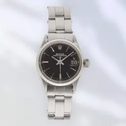 ROLEX OYSTER PERPETUAL DATE REF.6517 STEEL SS WHITE GOLD BEZEL BLACK DIAL USED