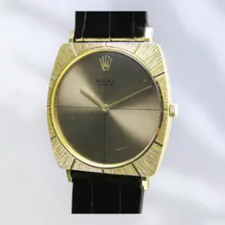 ROLEX CELLINI 3714/8 HAND-WOUND VINTAGE 1965 K18 GOLD BLACK LEATHER RARE