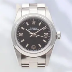 ROLEX 76080 OYSTER PERPETUAL BLACK DIAL 24MM STAINLESS STEEL USED