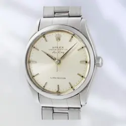 ROLEX AIR KING 5500 89 CAL.1530 SS WATCH SILVER DIAL USED WITH SERVICE GUAR