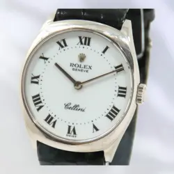 ROLEX CELLINI 4129/9 WOMEN WHITE DIAL K18WG GOLD LEATHER WATCH