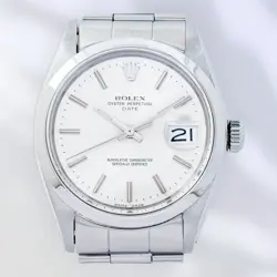 ROLEX 1500 OYSTER PERPETUAL DATE MEN’S AUTOMATIC WATCH SILVER DIAL BOXED