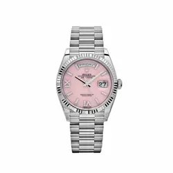 ROLEX DAY-DATE 128239 WHITE GOLD PINK OPAL DIAMOND ROMAN NUMERALS DIAL