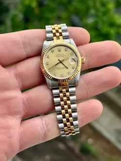 1988 ROLEX DATEJUST 68273 CHAMPAGNE DIAMOND DIAL 31MM W/ ROLEX PAPERS