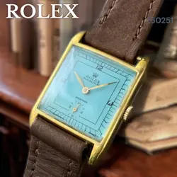 ROLEX MARCONI ANTIQUE VINTAGE GOLD BEZEL BLUE DIAL HAND WINDING WRISTWATCH