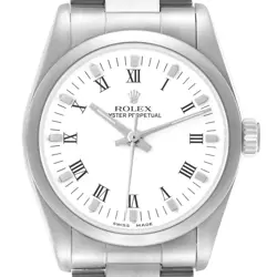 ROLEX OYSTER PERPETUAL MIDSIZE WHITE DIAL STEEL LADIES WATCH 77080