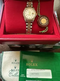 ROLEX DATEJUST 26 MM WHITE MOTHER OF PEARL DIAMOND DIAL & DIAMOND BEZEL 2 TONE