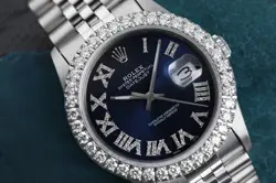 ROLEX DATEJUST 36 MM BLUE DIAMOND ROMAN DIAL DIAMOND BEZEL STAINLESS STEEL WATCH