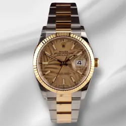 ROLEX DATEJUST 36MM STEEL 18K YELLOW GOLD GOLDEN PALM DIAL MENS WATCH 126233