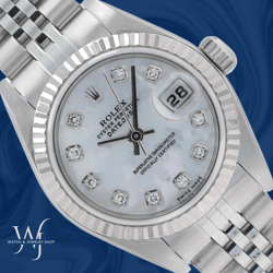 ROLEX LADIES DATEJUST 26MM MOTHER OF PEARL DIAMOND DIAL FLUTED JUBILEE WATCH