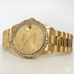 ROLEX DATEJUST 31 SOLID 18KT YELLOW GOLD DIAMOND BEZEL GOLD DIAL 68278