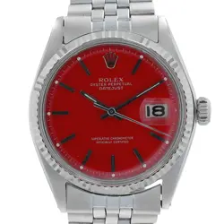 ROLEX MENS DATEJUST WATCH RED INDEX DIAL WHITE GOLD FLUTED BEZEL JUBILEE 36MM