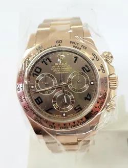 MENS 18K ROSE GOLD C.2014 ROLEX COSMOGRAPH DAYTONA 40MM CHOCOLATE DIAL 116505