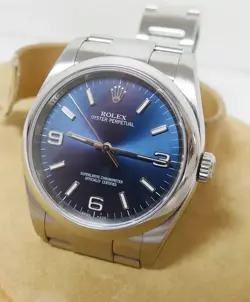 ROLEX SS OYSTER PERPETUAL,  BLUE DIAL 116000
