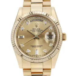 ROLEX DAY DATE 8P ROUND 2P BAGUETTE DIAMOND 118238A CHAMPAGNE GOLD G NUMBER ...