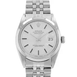 ROLEX DATEJUST 36 1600 VINTAGE SILVER INDEX STEEL SMOOTH JUBILEE MENS WATCH 1968