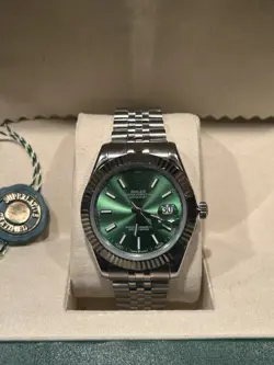 ROLEX DATEJUST 41 STEEL & WHITE GOLD GREEN DIAL WHITE GOLD BEZEL STEEL MEN WATCH
