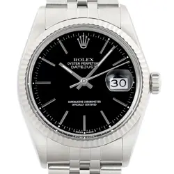 ROLEX MENS DATEJUST 16014 18K WHITE GOLD STEEL BLACK DIAL WATCH W/ ROLEX BAND