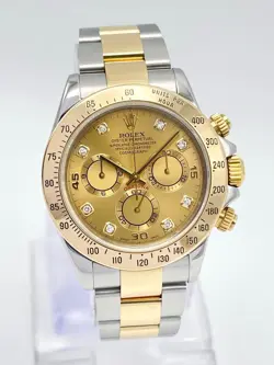 ROLEX DAYTONA CHRONOGRAPH 116523 40MM TWO TONE CHAMPAGNE DIAMOND DIAL PAPERS