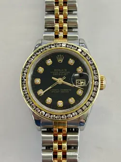 ROLEX OP DATEJUST TWO-TONE CUSTOM BLACK DIAMOND DIAL & BEZEL 26MM WATCH 69173