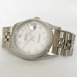 ROLEX DATEJUST 36 WHITE ROMAN NUMERAL DIAL JUBILEE STAINLESS STEEL 16220