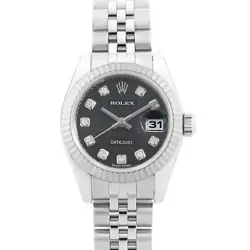 ROLEX DATEJUST 10P DIAMOND 179174G BLACK CARVING COMPUTER Z NUMBER SECOND HA...